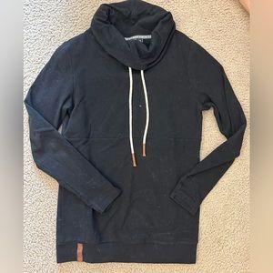 Black cowl neck sweatshirt.